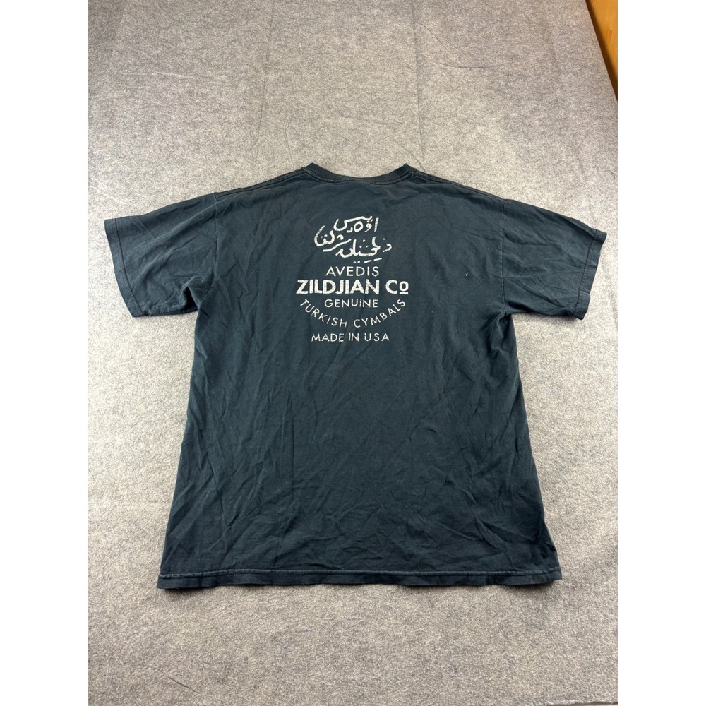 Vintage Zildjian Cymbals Graphic T-Shirt Black Distressed Mens Large Made in USA